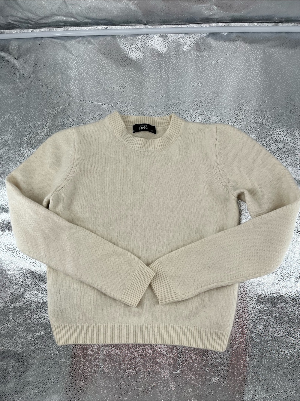 MNG Mango Selection Women's Cream Long Sleeve Crew Neck Wool-Blend Sweater Med